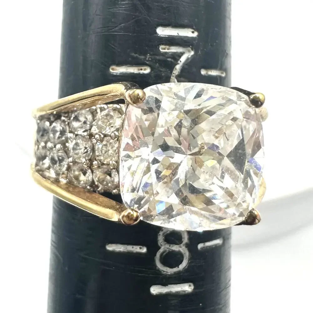 Key Star 925 sterling silver gold vermeil cubic zirconia cocktail ring size 7.5